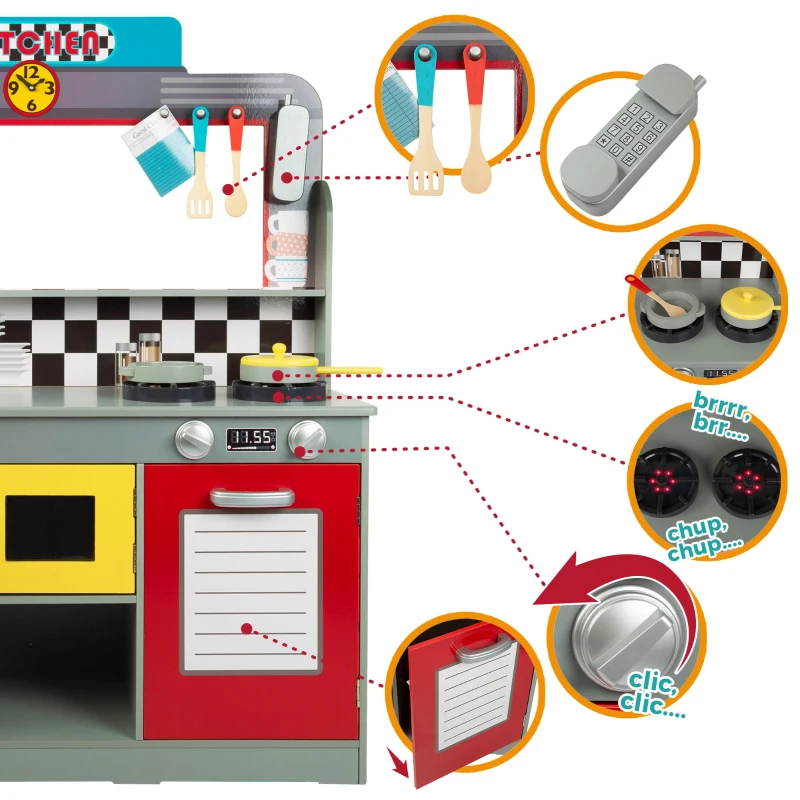 Cocinita y Bar Retro 2 en 1, 90,2x58,4x104,1 Cm, Madera