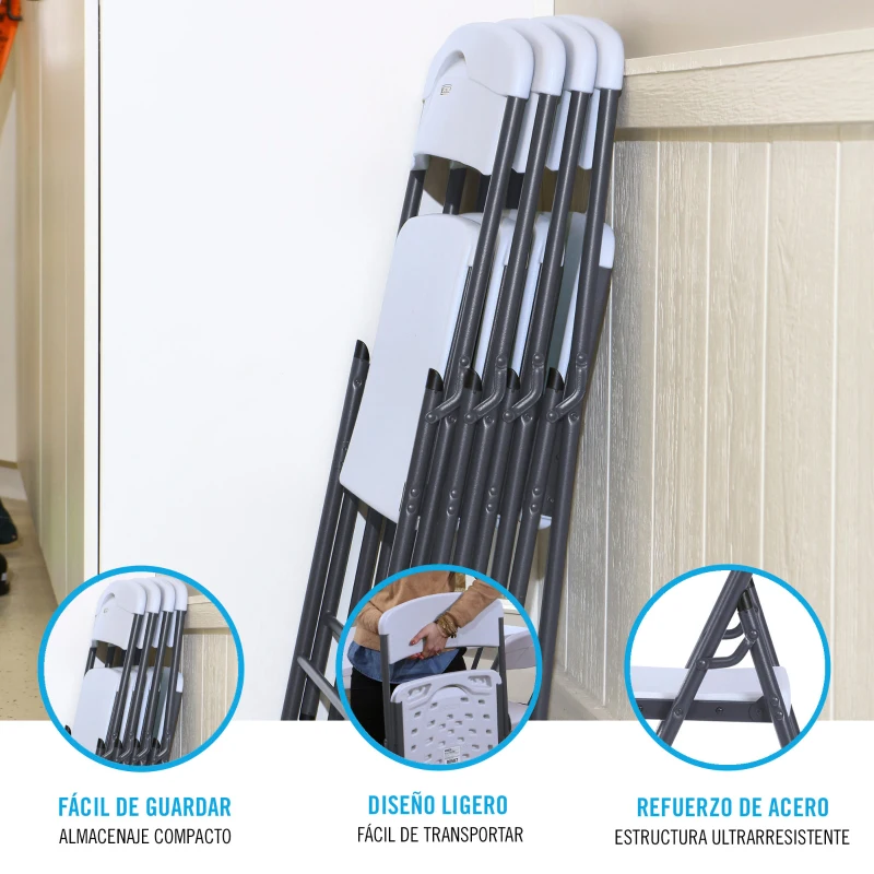 Silla Plegable Ultrarresistente con Protección UV 48x50,5x84,5 Cm, Blanca
