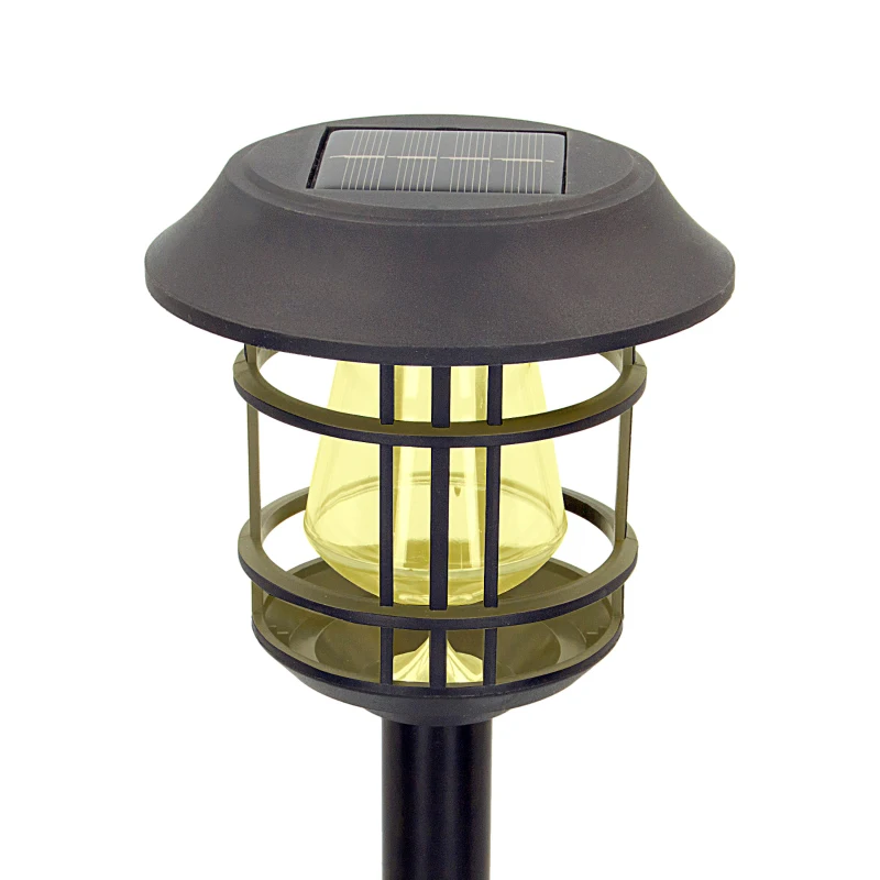 Pack 2 Focos Solares LED Luz Cálida con Estaca, 13x13x55 Cm, Negro