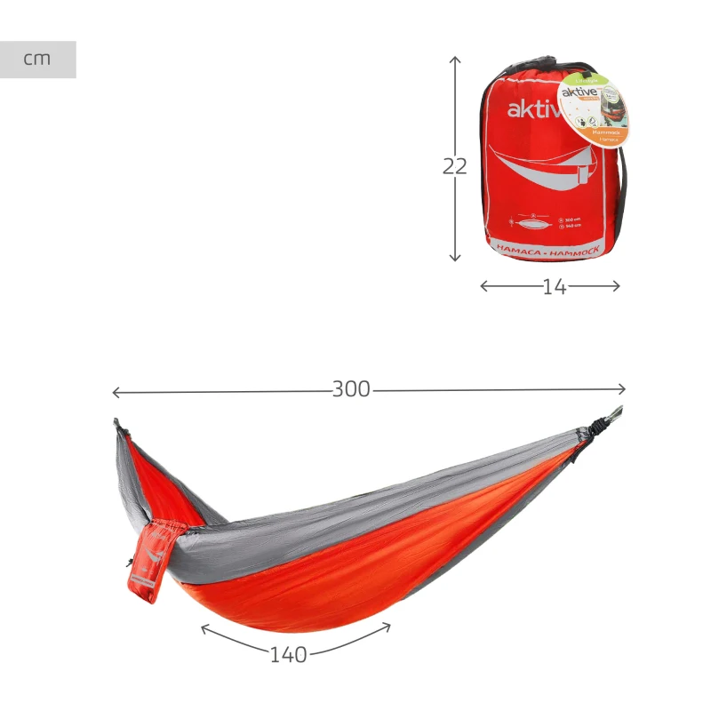 Hamaca Colgante Camping Ultraligera con Cuerdas y Mosquetones, 300x140 Cm, Rojo y Gris
