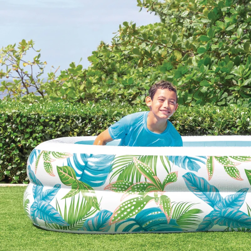 Piscina Hinchable Estampada Tropical, 229x152x48 Cm, Verde y Azul