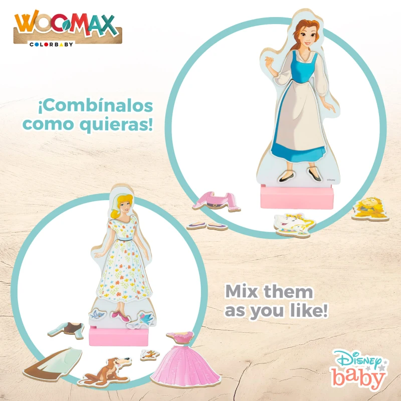 Puzzle Magnético Princesas Disney WOOMAX, 45 Piezas de Madera Natural, 32x3x28 Cm, Multicolor