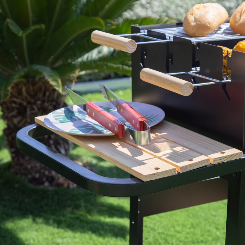Barbacoa de Carbón Portátil Doble Parrilla Regulable, 100,5x40x88,5 Cm, Negro