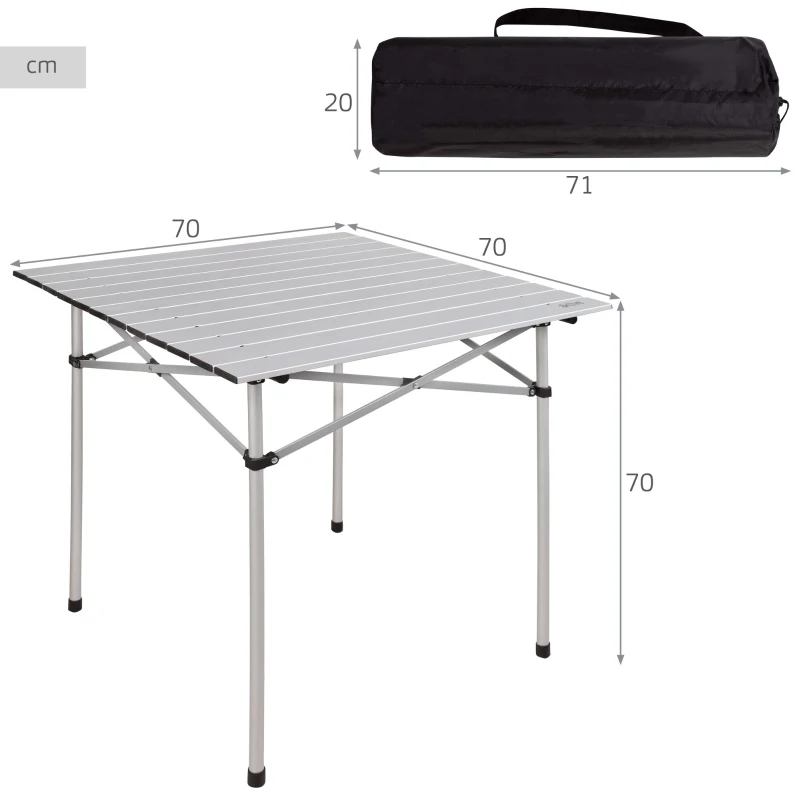 Mesa Camping Plegable de Aluminio Ligero, 70x70x70 Cm, Gris