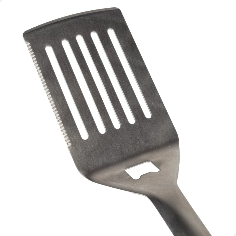 Set Utensilios Barbacoa Aktive, Acero Inoxidable con Mango Antideslizante, 41x9 Cm, Gris y Negro