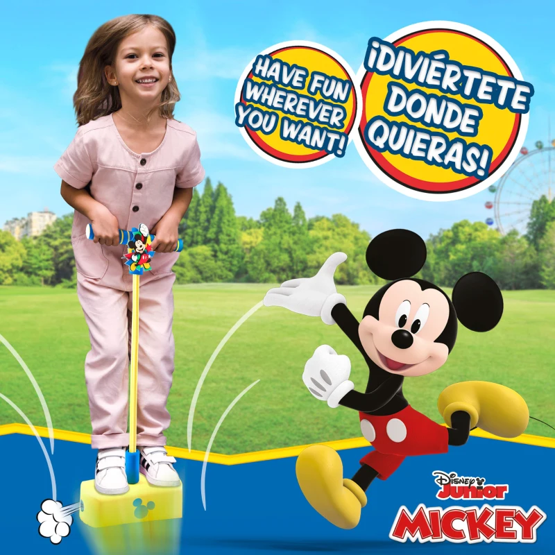 Saltador Pogo 3D Mickey, Base de Espuma Sonora y Mango Antideslizante, 22,5x9,5x42 Cm, Amarillo y Azul