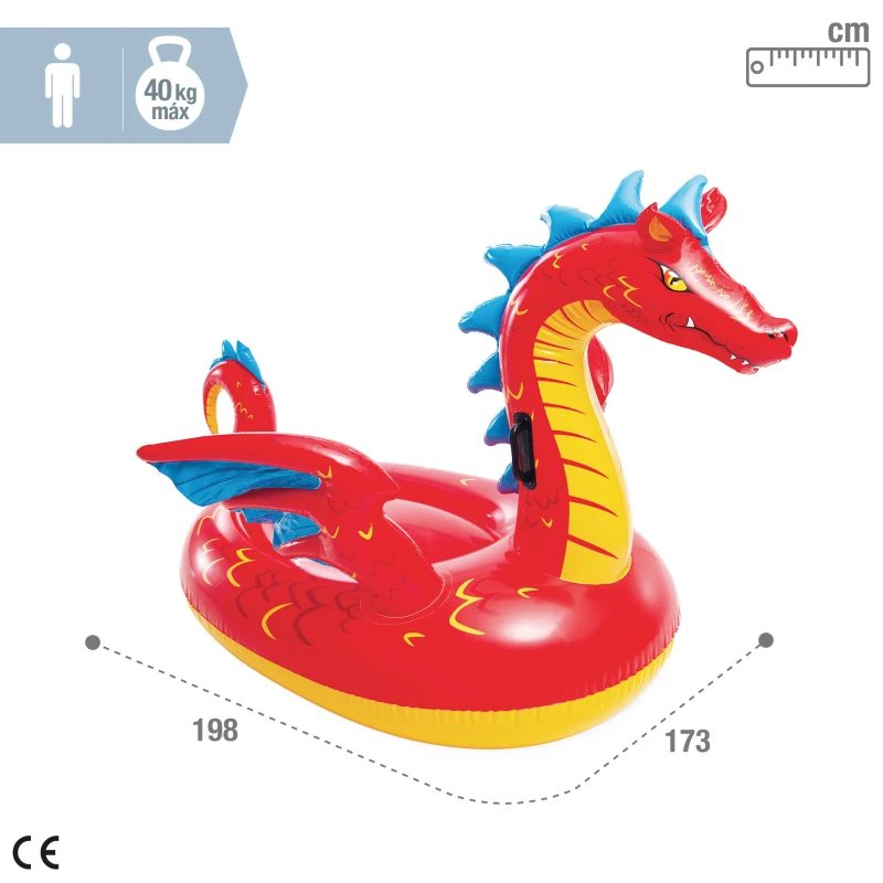 Flotador Hinchable Dragón Intex con Asas, 198x173 Cm, Multicolor