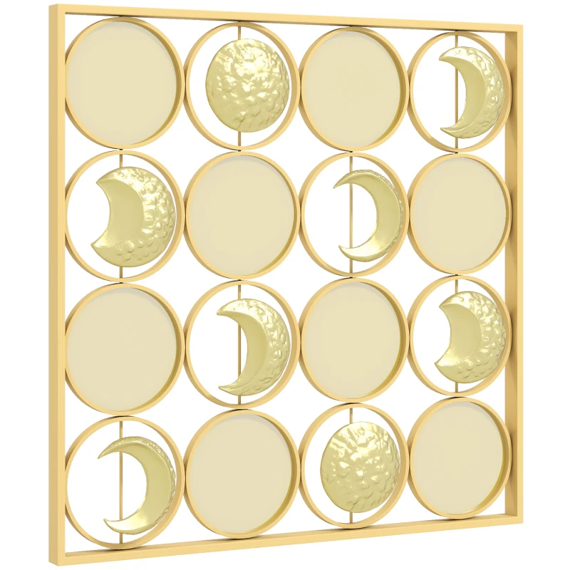 HOMCOM Decoração de Parede Metálica de Fases Lunares com 16 Discos para Sala Quarto Corredor 67,9x67,9 Dourado