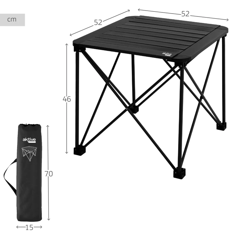 Mesa Plegable Camping Aktive Desmontable Antivuelco Aluminio, 15x12x70 Cm, Negra