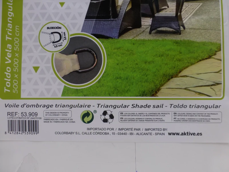 Toldo Vela Triangular Aktive Garden, 160 G/m², 500x500x500 Cm, Crema
