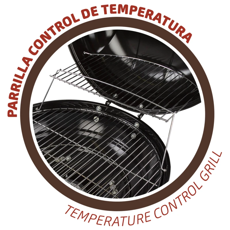 Barbacoa de Carbón Portátil con Tapa y Termómetro, 57x57x86 Cm, Negro