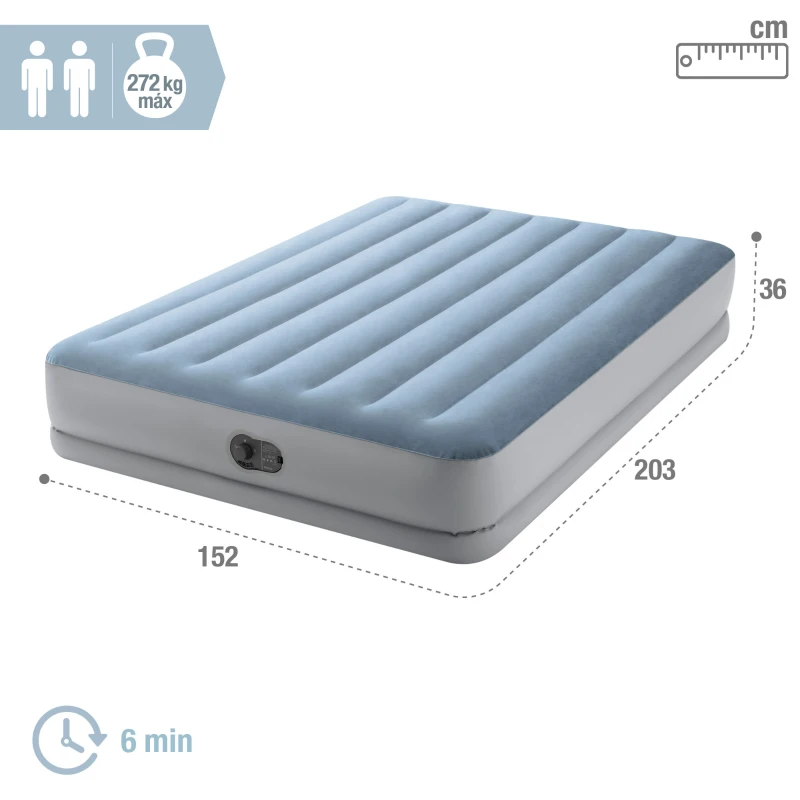 Colchón Hinchable Doble Mid-Rise Comfort con Bomba USB Fast-Fill, 152x203x36 Cm, Gris