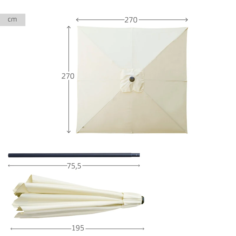 Sombrilla para Jardín Cuadrada Inclinable Protección UV50, 270x270x260 Cm, Crema