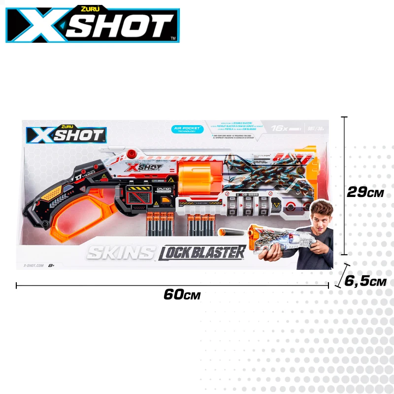 Pistola Dardos X-Shot Lock Blaster Bloqueo QR Cañón 8 Dardos, 60x6,5x29 Cm, Multicolor