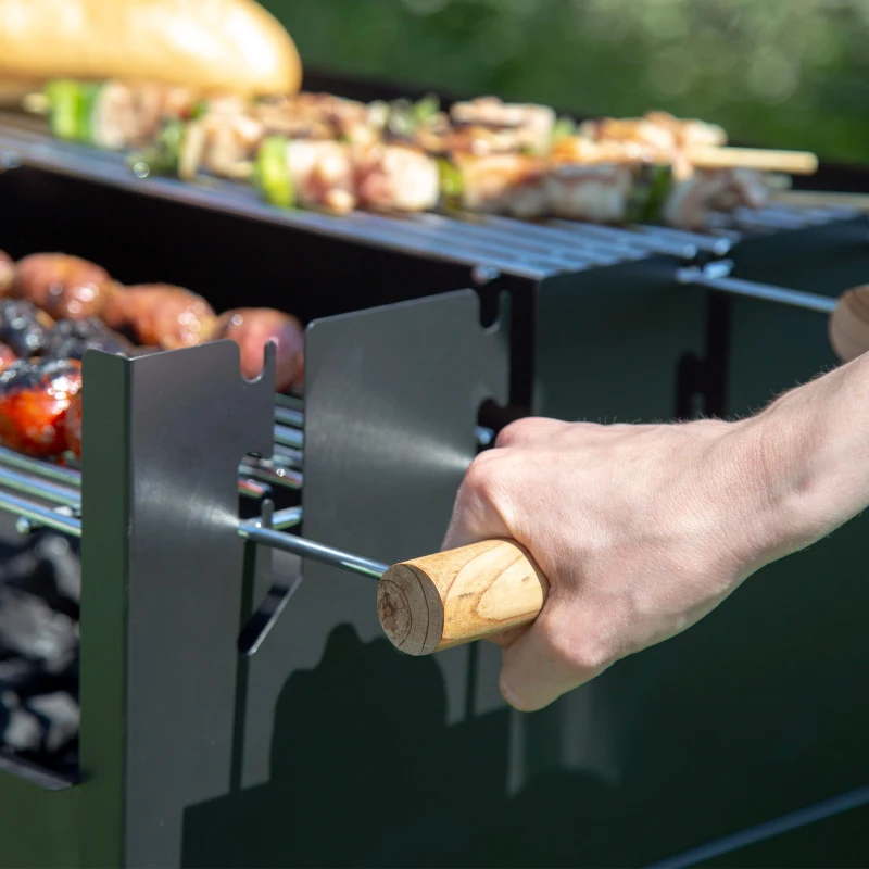 Barbacoa de Carbón Portátil Doble Parrilla Regulable, 100,5x40x88,5 Cm, Negro