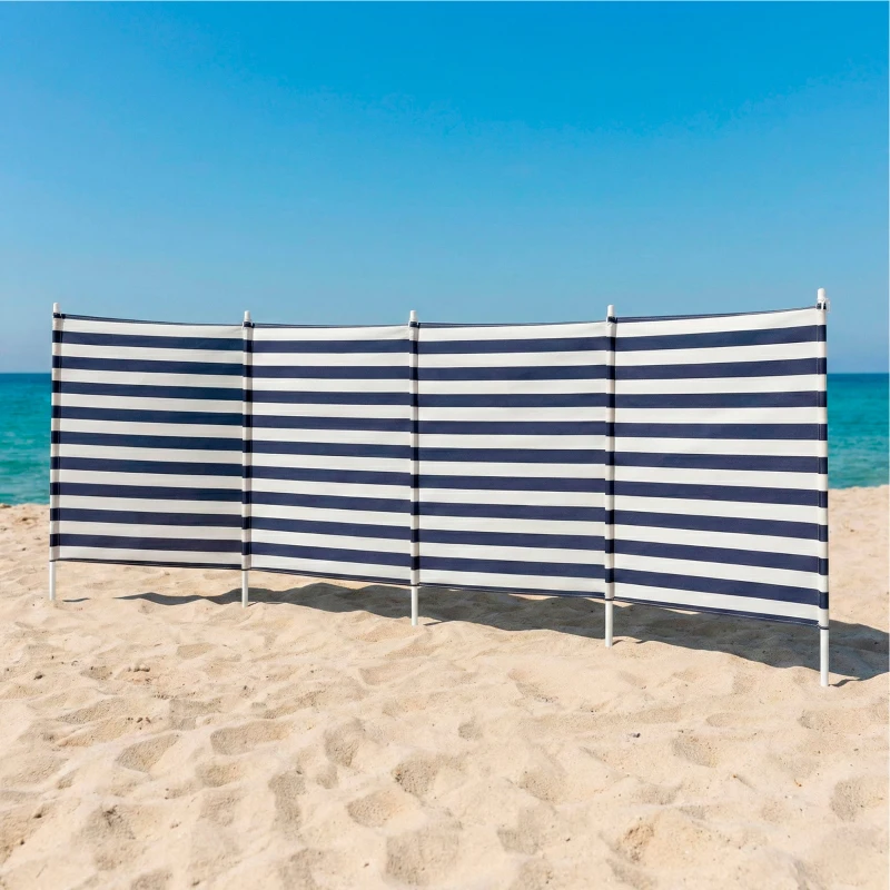 Paravientos 4 Paneles Aktive con Postes de Aluminio, 320x125x1 Cm, Azul y Blanco