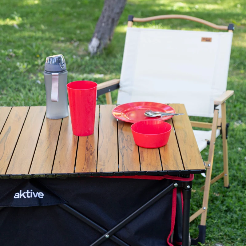 Carro Playa Aktive Plegable 2 en 1 con Mesa Desmontable, 35x27x75,5 Cm, Azul