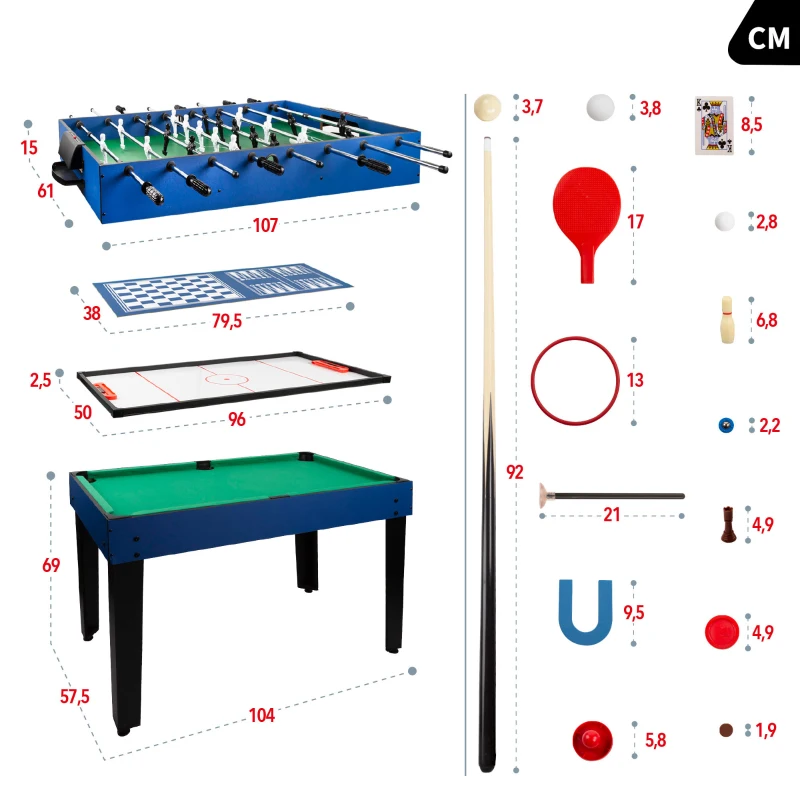 Mesa Multijuegos 12 en 1 con Billar y Futbolín, 104x57,5x69 Cm, Verde