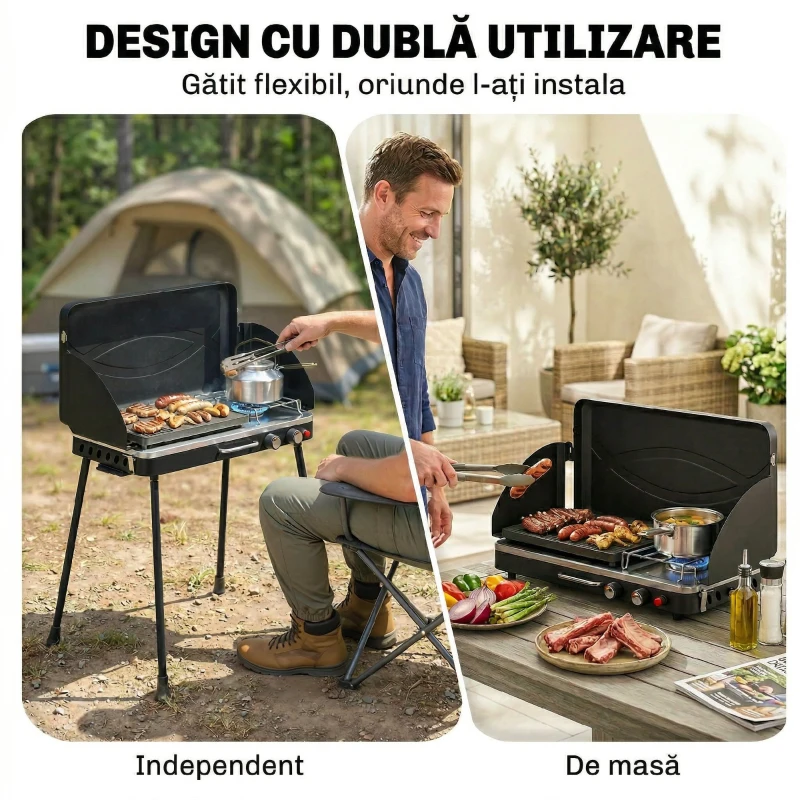 Outsunny Grătar barbecue compact cu arzător pentru camping