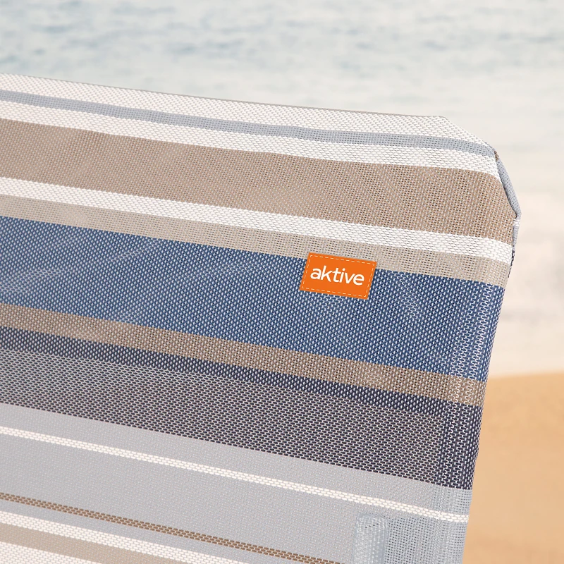 Silla Plegable de Playa Alta Reclinable 5 Posiciones, 47x62x90 Cm, Azul y Gris