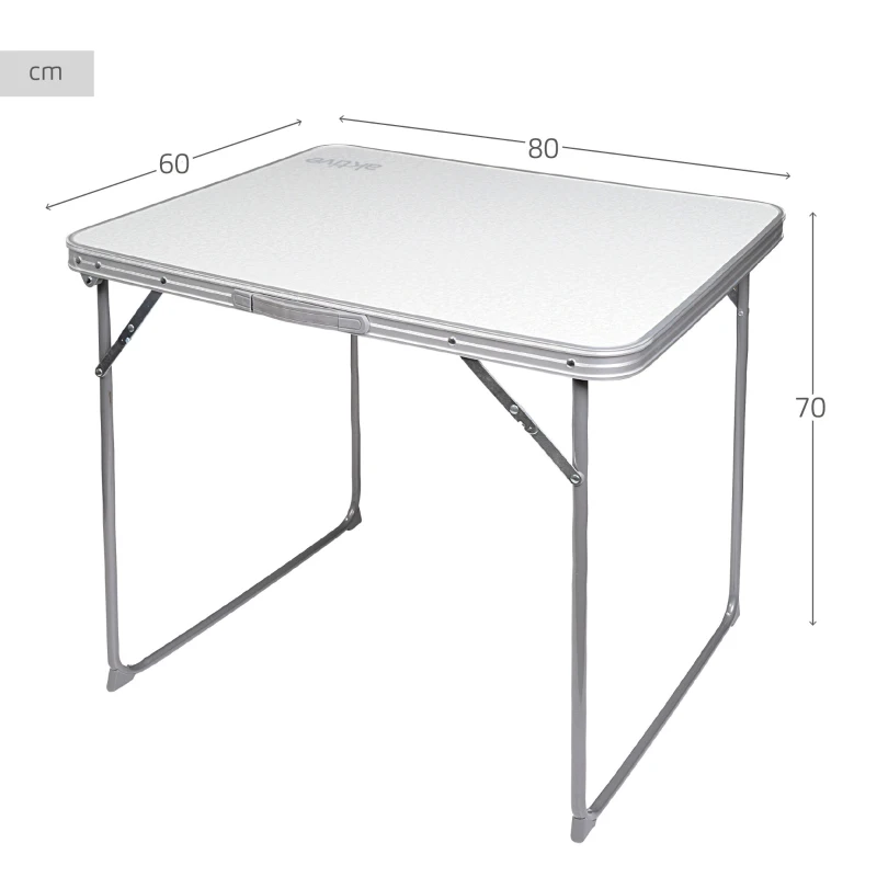 Mesa Plegable Camping Aktive Estructura de Acero y Tablero MDF, 80x60x70 Cm, Blanco