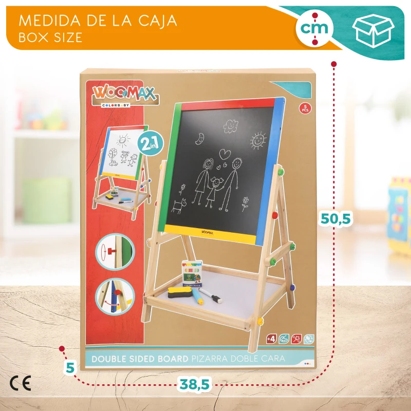 Pizarra Doble de Madera WOOMAX, Caballete 40x36,5x68 Cm, Multicolor
