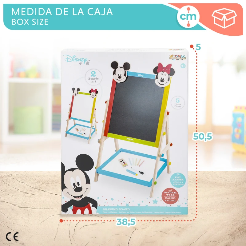 Pizarra Infantil Disney 2 en 1 de Madera, 37,5x65x5 Cm, Multicolor