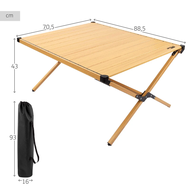 Mesa Plegable Glamping Desmontable con Bolsa de Transporte, 88,5x70,5x43 Cm, Tierra