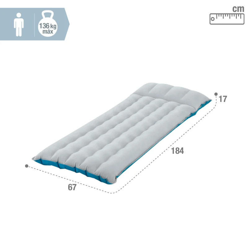 Colchoneta Hinchable Individual INTEX Camping Mats, 67x184x17 Cm, Gris y Azul