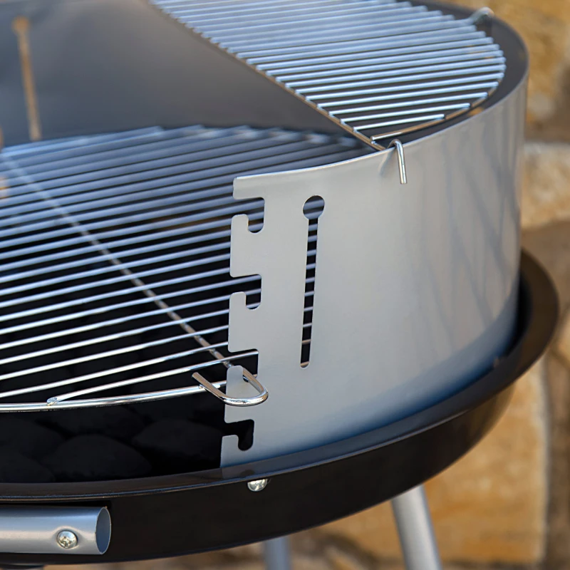 Barbacoa Portátil Redonda con Doble Parrilla y 4 Alturas Regulables, 51x51x82 Cm, Negro y Gris