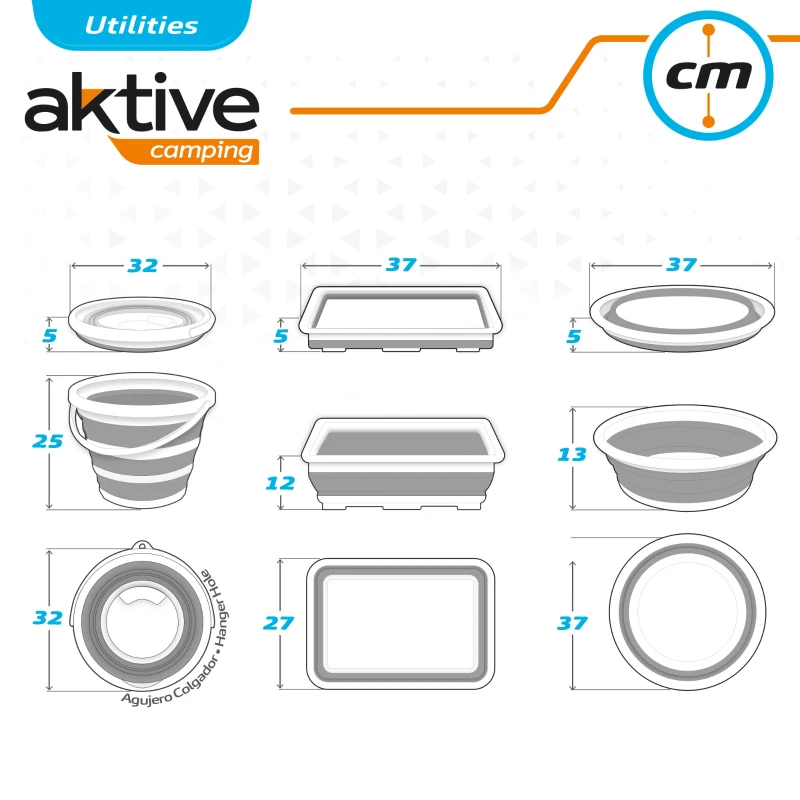 Conjunto 3 Piezas Cubos Plegables Aktive, 37x27x12 Cm, Gris y Blanco