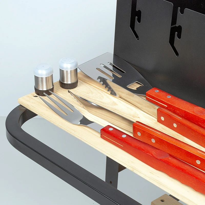 Set Utensilios Barbacoa Aktive con Delantal Plegable y 6 Accesorios, 42x67x41 Cm, Marrón