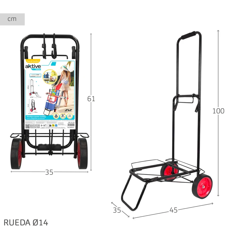 Carrito Playa Plegable Multiusos Aktive Beach, 35x45x100 Cm, Azul