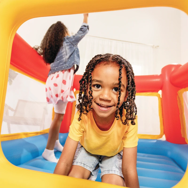 Saltador Hinchable Intex con Suelo Inflable y Red Reforzada, 174x174x112 Cm, Rojo, Amarillo y Azul