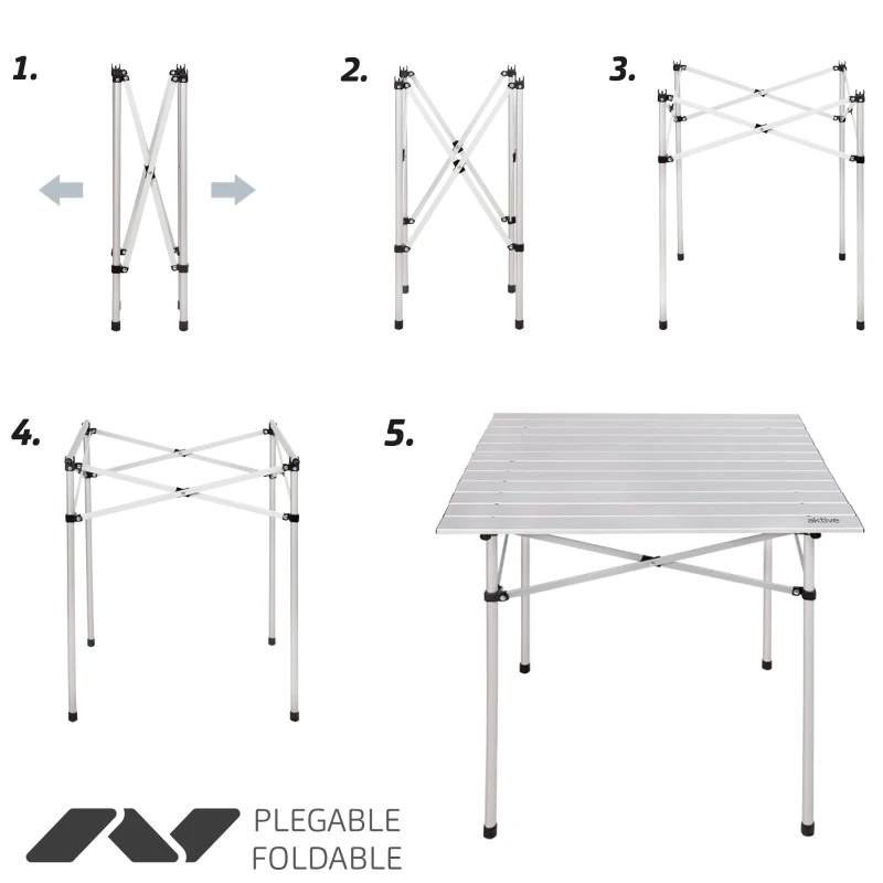Mesa Camping Plegable de Aluminio Ligero, 70x70x70 Cm, Gris