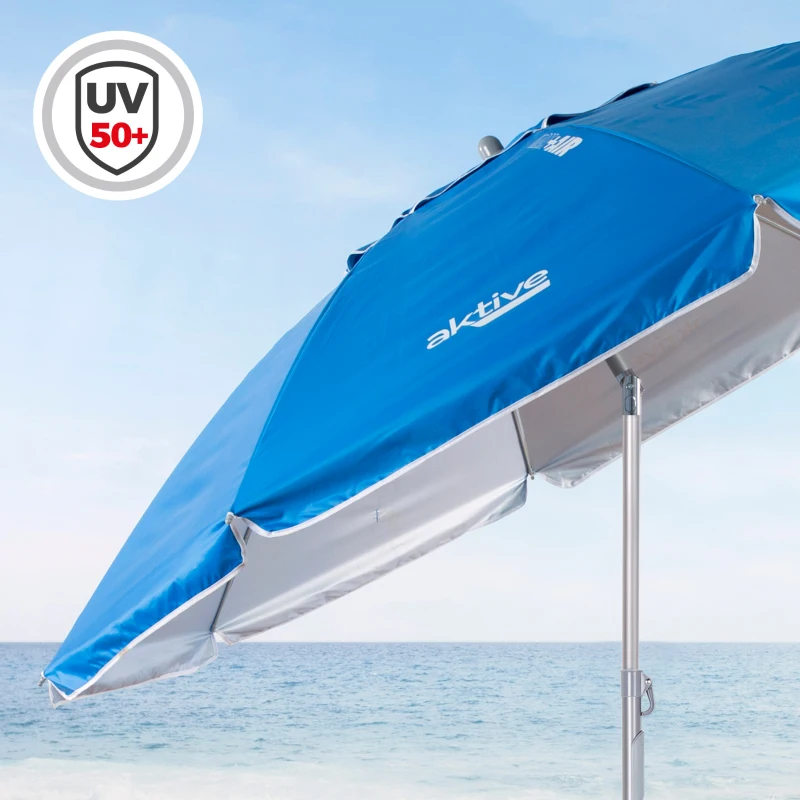 Sombrilla Playa Antiviento 8 Varillas Fibra de Vidrio, 210x195x225 Cm, Azul