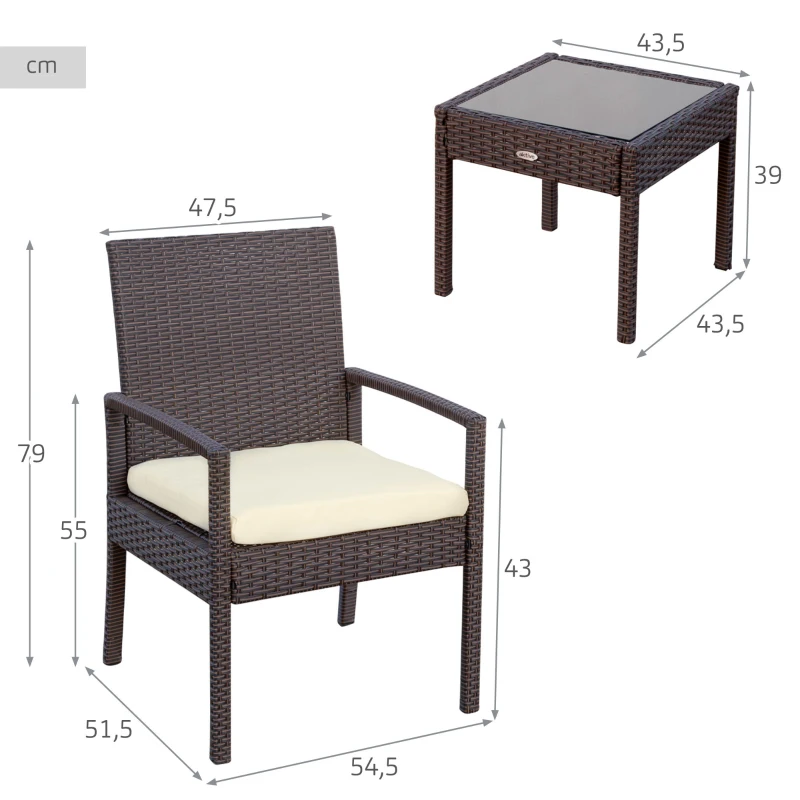 Conjunto Muebles de Jardín 2 Sillones y Mesa con Cojines, 54,5x59x79 Cm, Marrón Oscuro