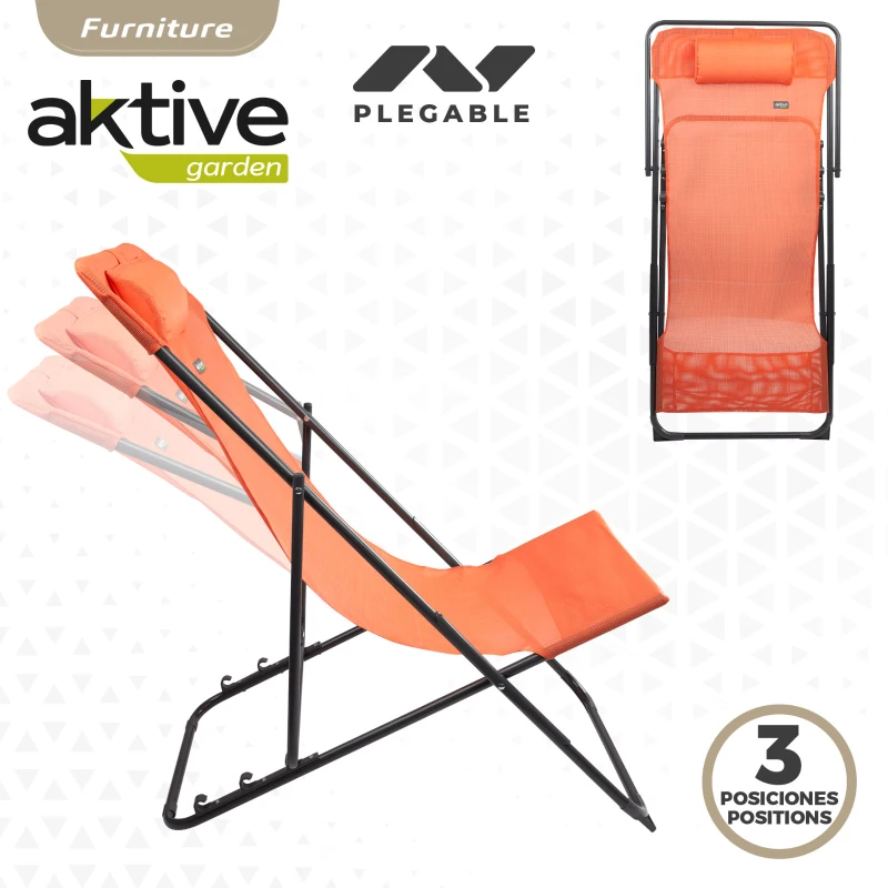 Silla Hamaca Plegable Multiposición con Cojín Aktive, 53x78x87 Cm, Naranja