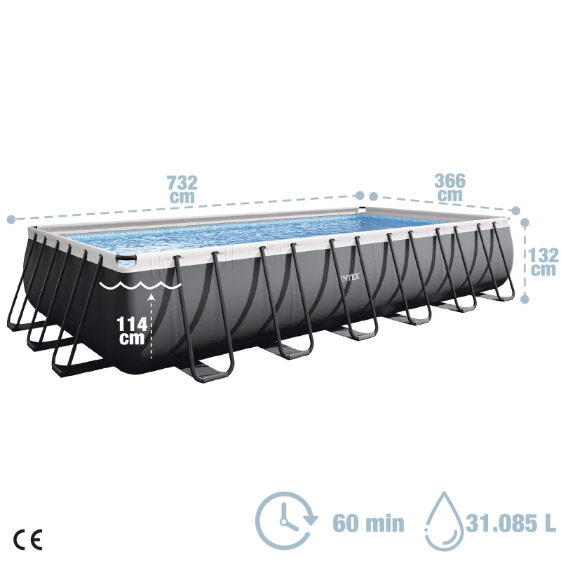 Piscina Desmontable Ultra XTR Frame INTEX Pack Deluxe, 732x366x132 Cm, Gris Oscuro