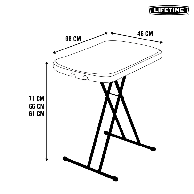 Mesa Auxiliar Plegable Regulable en 3 Alturas, 66x46x61-71 Cm, Blanca