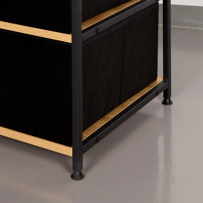 Armario Abierto Estructura Metálica y Cajones Plegables, 60x40x175 Cm, Negro y Madera