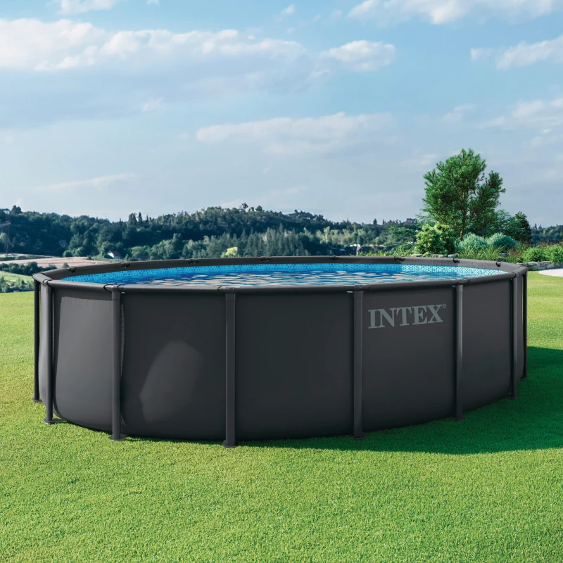 Piscina Elevada Redonda con Depuradora de Arena, 488x122 Cm, Gris Oscuro