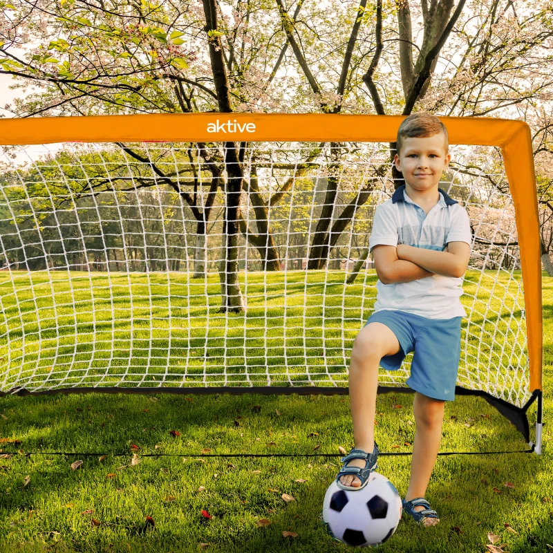 Portería de Fútbol Plegable Aktive Sports, 200x100x100 Cm, Negro y Naranja