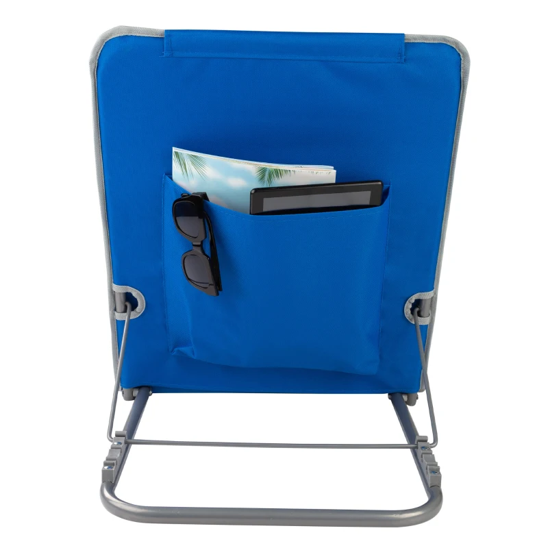 Esterilla Plegable de Playa Respaldo Reclinable 3 Posiciones Cojín Bolsillo, 48x131x55 Cm, Azul