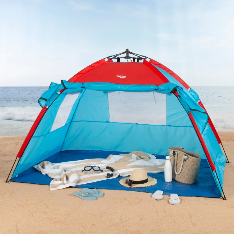 Paravientos Playa 4 Personas Plegable con Suelo y Ventanas 100x14x13 Cm, Azul