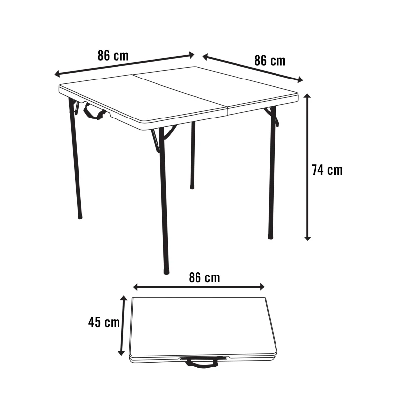 Mesa Cuadrada Plegable Polietileno 38 Mm, 86x86x74 Cm, Blanco