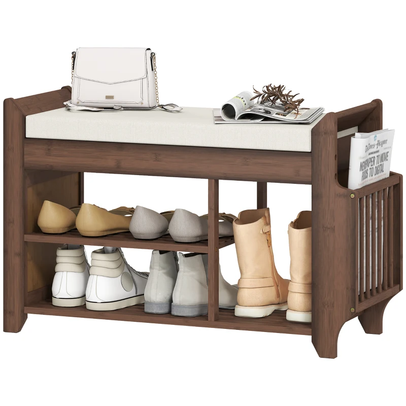 HOMCOM Shoe Bench 2-Tier Boot Section Entryway Storage Bench Cushioned Seat 100 x 30 x 50 cm Dark Brown and Cream