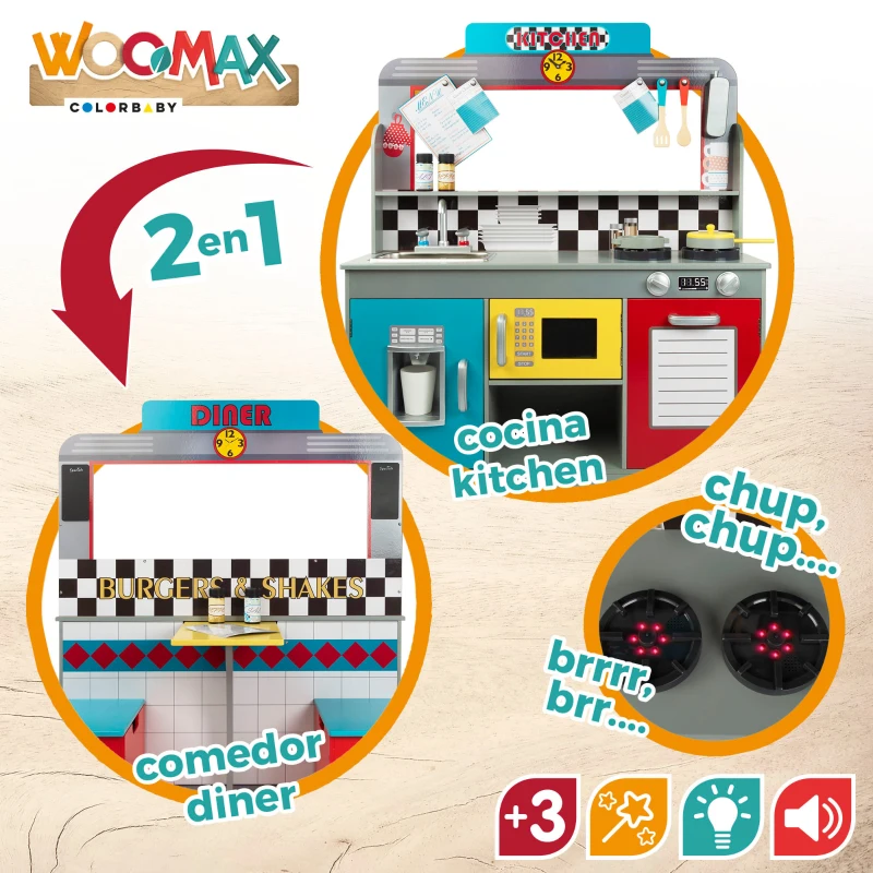 Cocinita y Bar Retro 2 en 1, 90,2x58,4x104,1 Cm, Madera