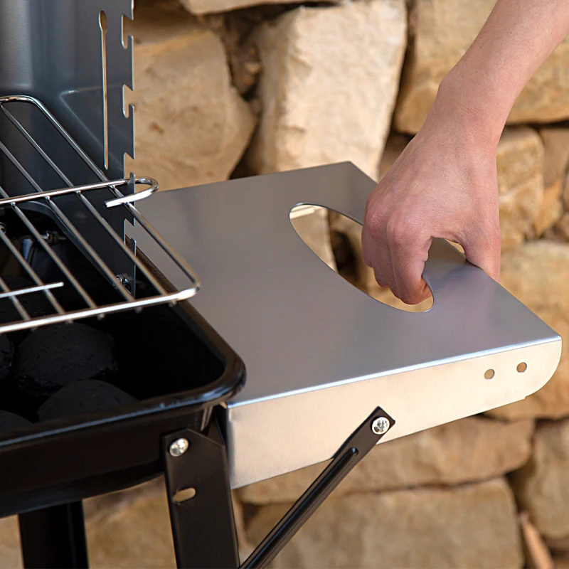 Barbacoa Carbón Portátil Parrilla Regulable 4 Alturas, 90x32x85 Cm, Negro y Gris