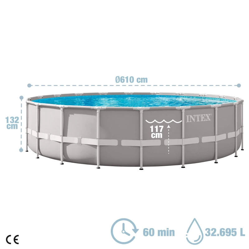 Piscina Desmontable Redonda Prisma Frame Intex con Depuradora, 610x132 Cm, Azul y Gris